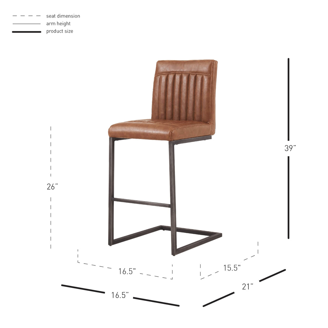 Ronan Faux Leather Counter Stool - Antique Cigar Brown - view 2