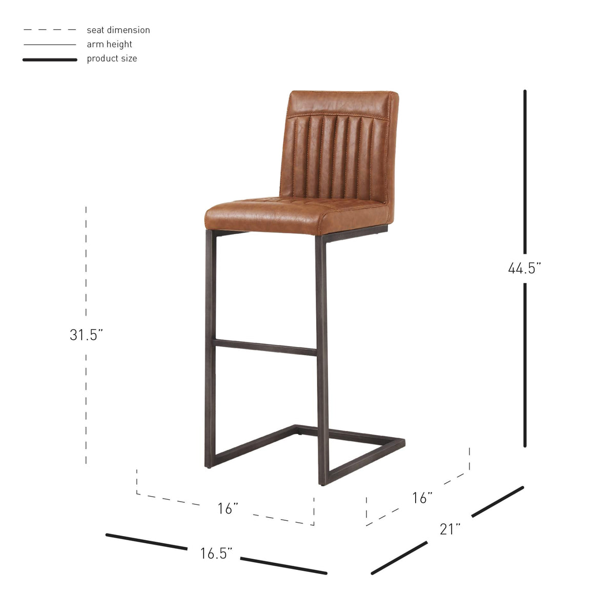 Ronan Faux Leather Bar Stool - Antique Cigar Brown - view 2