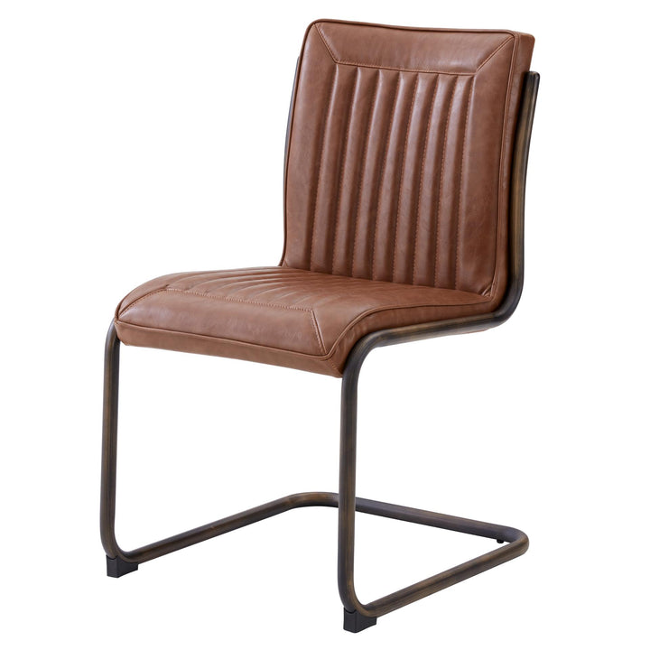 Cooper Faux Leather Dining Side Chair Rubbed Gold Frame - Antique Cigar Brown