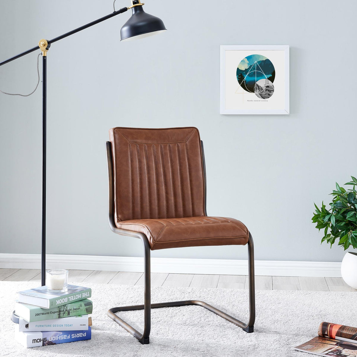Cooper Faux Leather Dining Side Chair Rubbed Gold Frame - Antique Cigar Brown - view 2