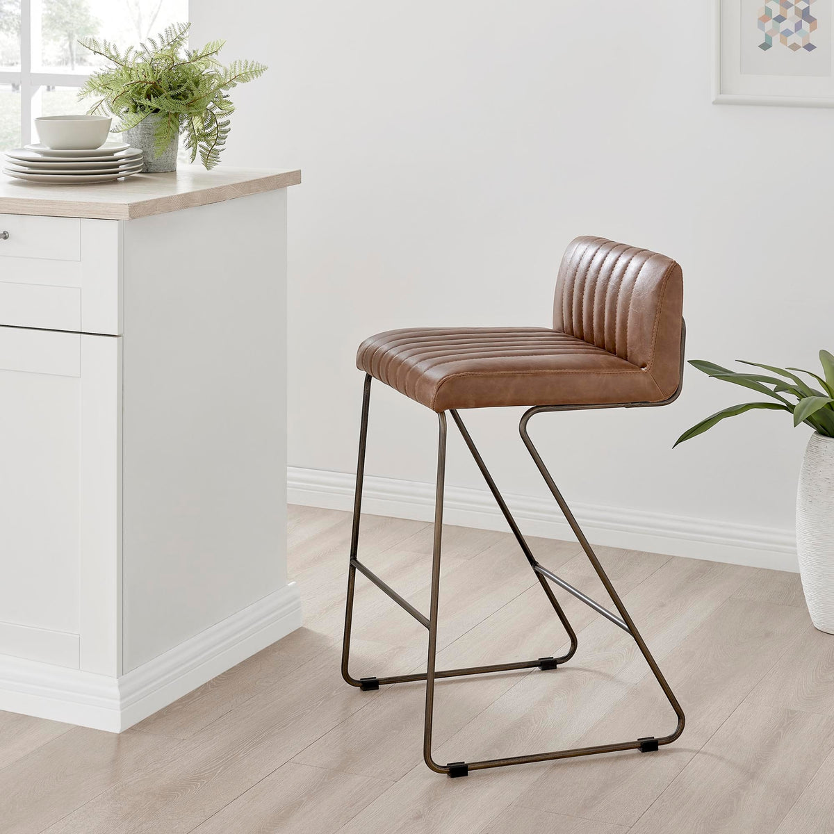 Raoul Faux Leather Counter Stool - Antique Cigar Brown - view 3