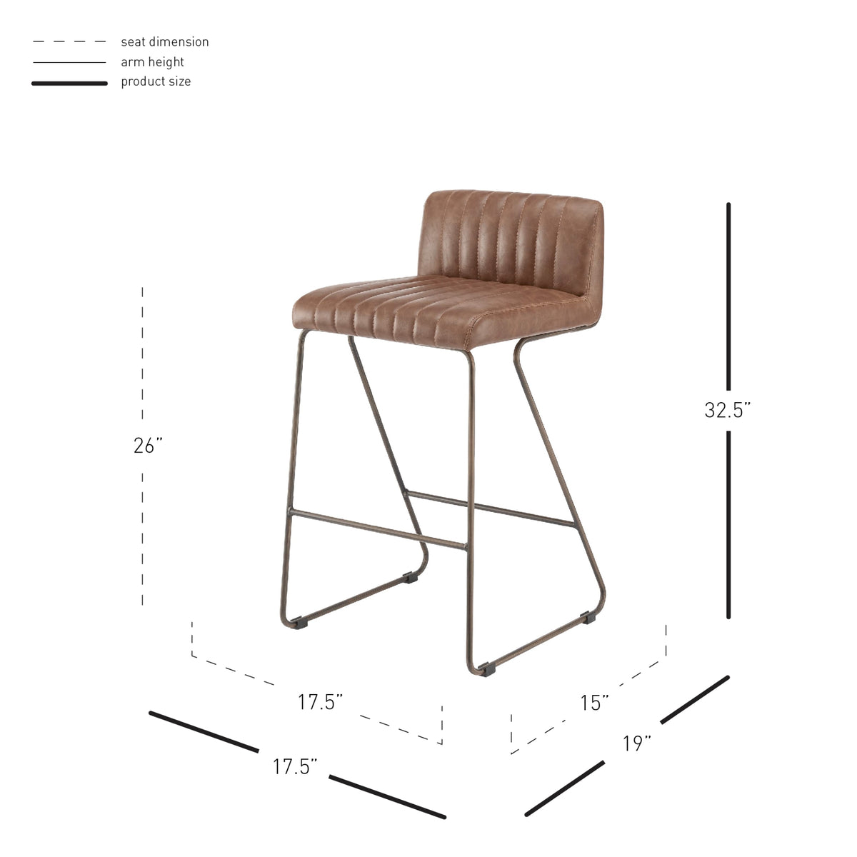 Raoul Faux Leather Counter Stool - Antique Cigar Brown - view 2