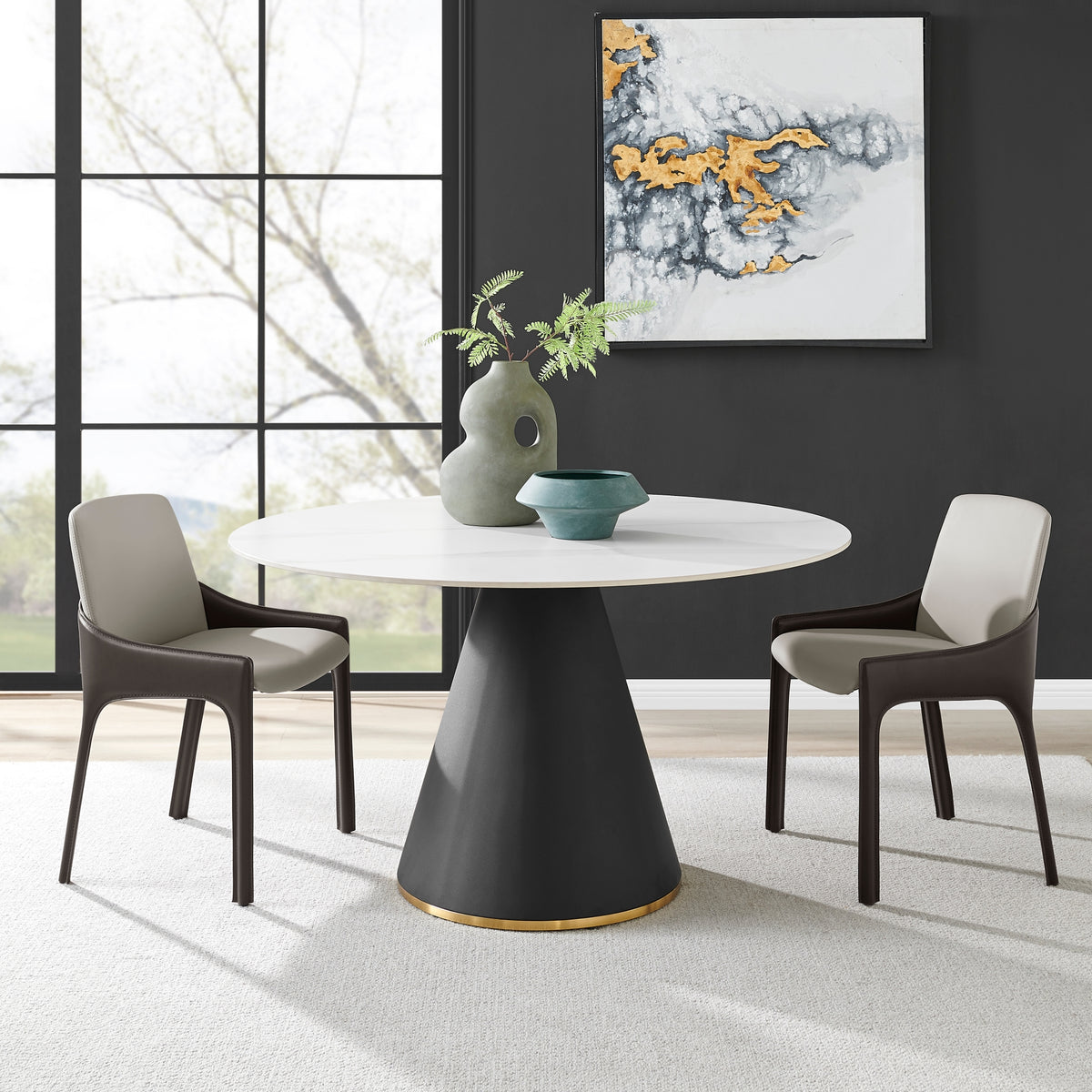 Geneva Ceramic Top 51" Round Dining Table with Gold Trim - Marble/Black - view 2