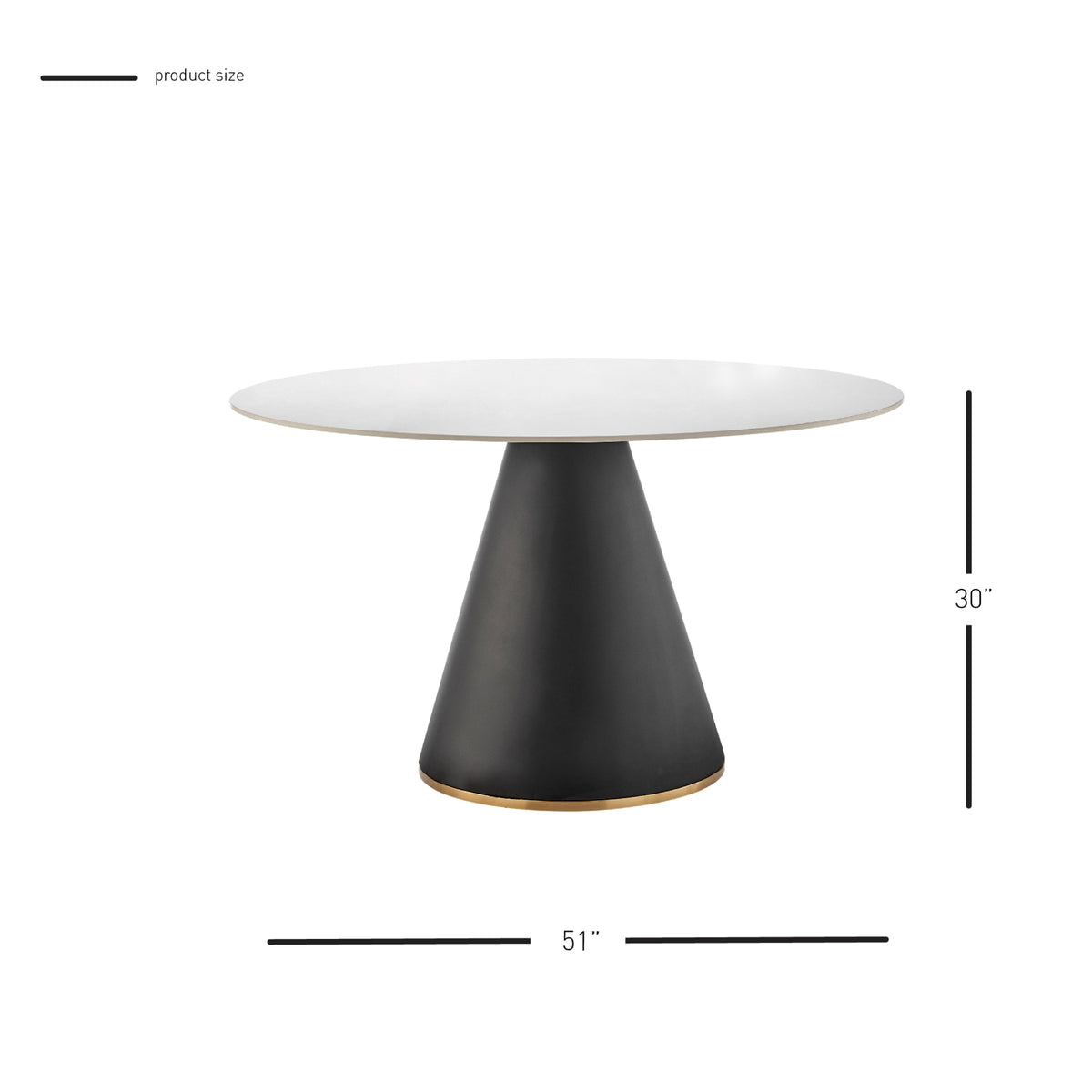 Geneva Ceramic Top 51" Round Dining Table with Gold Trim - Marble/Black