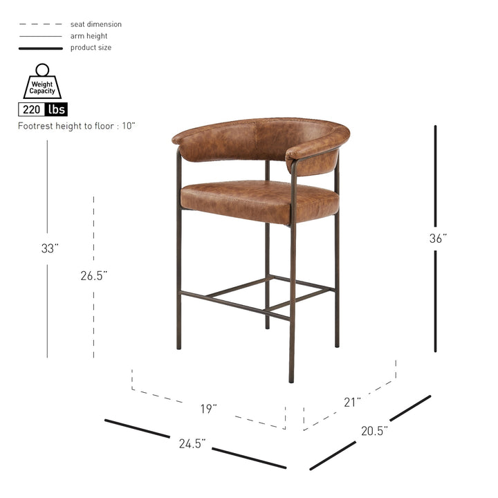Kaiden Faux Leather Counter Stool - Antique Cigar Brown - view 2