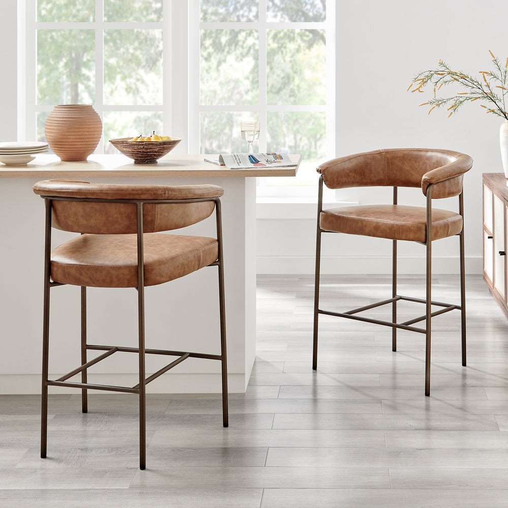 Kaiden Faux Leather Counter Stool - Antique Cigar Brown - view 3