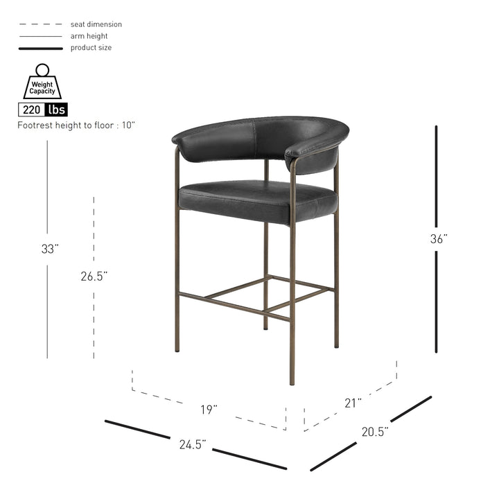 Kaiden Faux Leather Counter Stool - Cano Black - view 2
