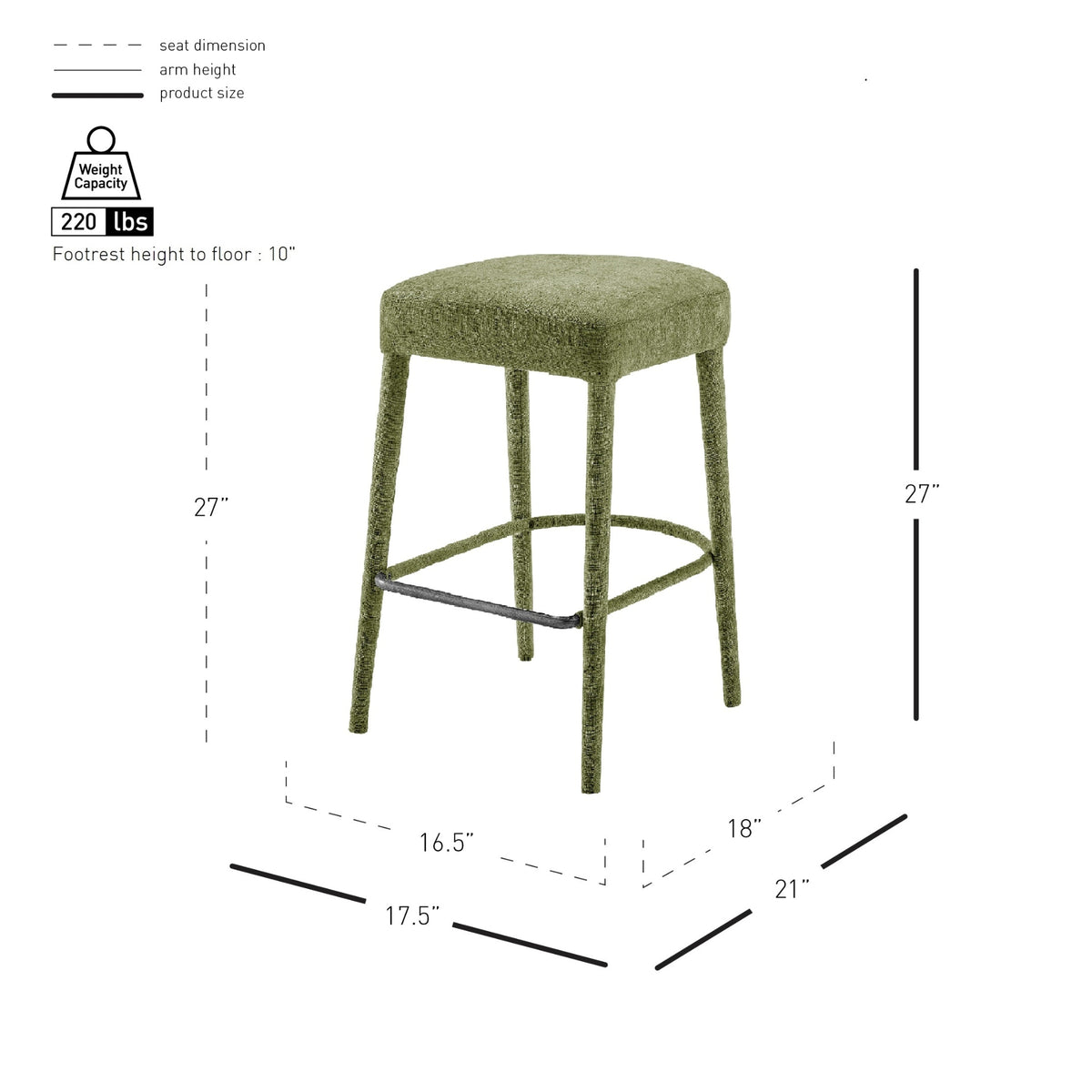 Rylee Chenille Backless Counter Stool - Millburry Green - view 2