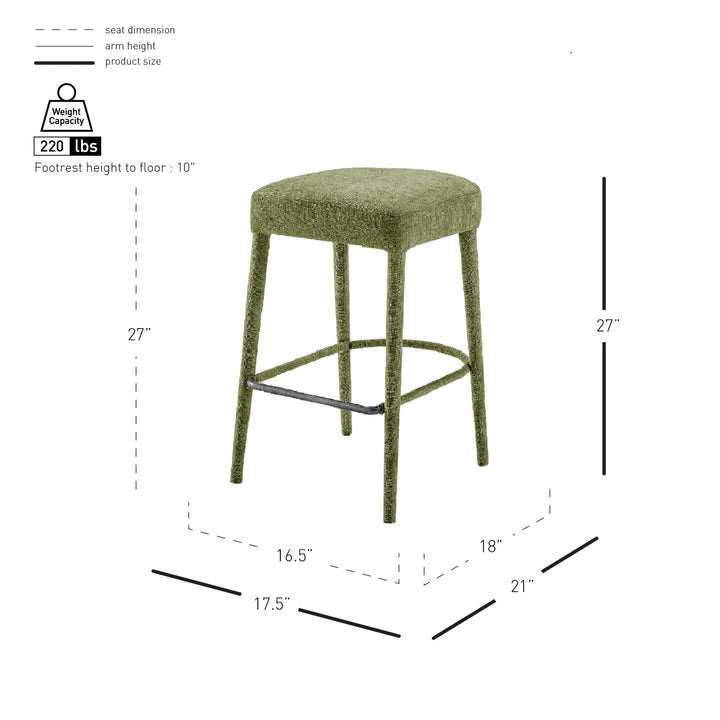 Rylee Chenille Backless Counter Stool - Millburry Green - view 2