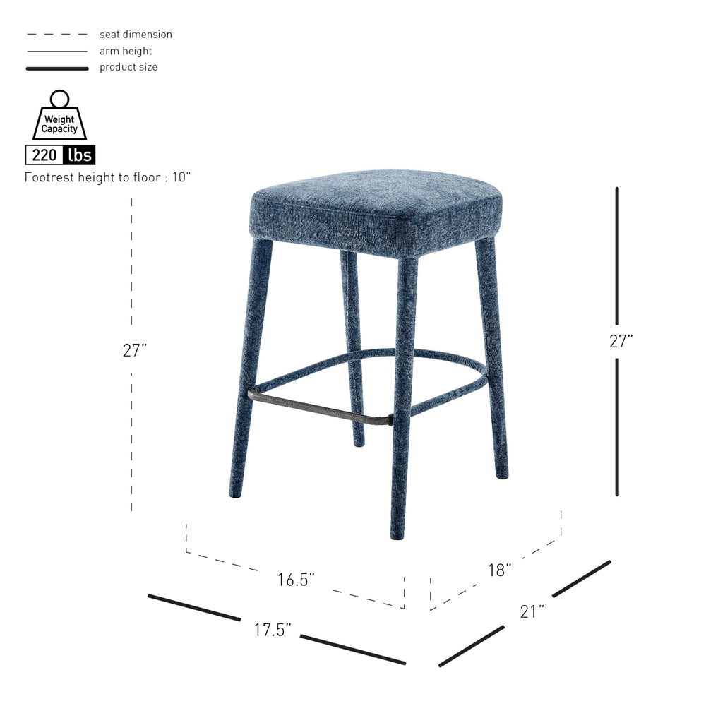 Rylee Chenille Backless Counter Stool - Millburry Blue - view 2