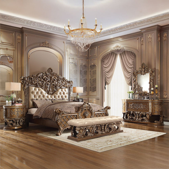 Constantine - Bench - Light Gold Synthetic Leather , Brown & Gold