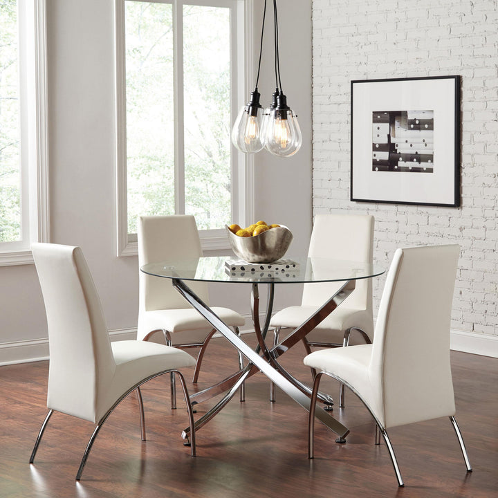 coaster-furniture-106440-s5-beckham-5-piece-round-glass-top-dining-set-chrome-and-white