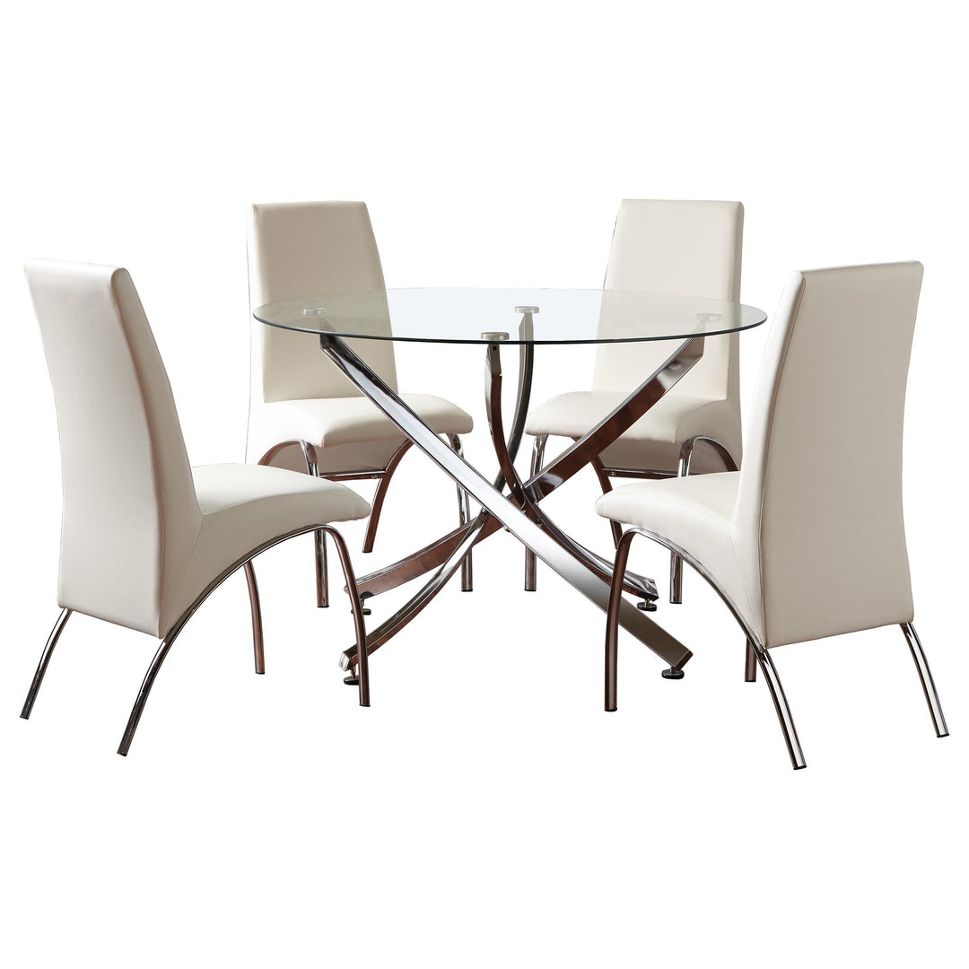 coaster-furniture-106440-s5-beckham-5-piece-round-glass-top-dining-set-chrome-and-white