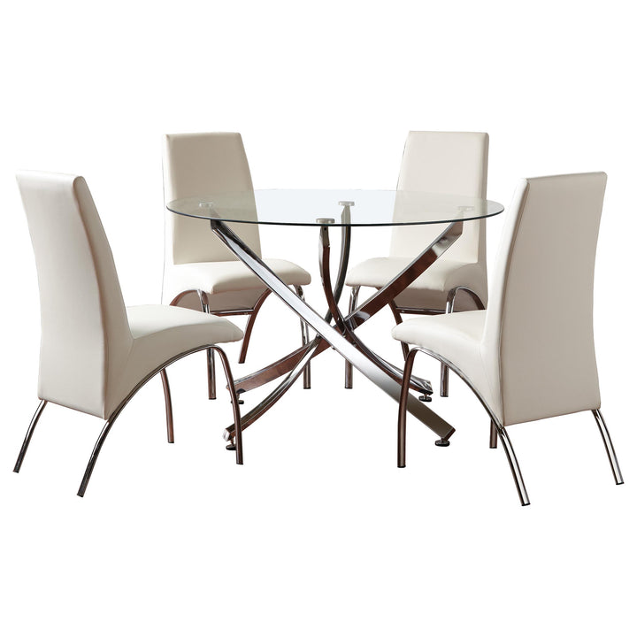 coaster-furniture-106440-s5-beckham-5-piece-round-glass-top-dining-set-chrome-and-white