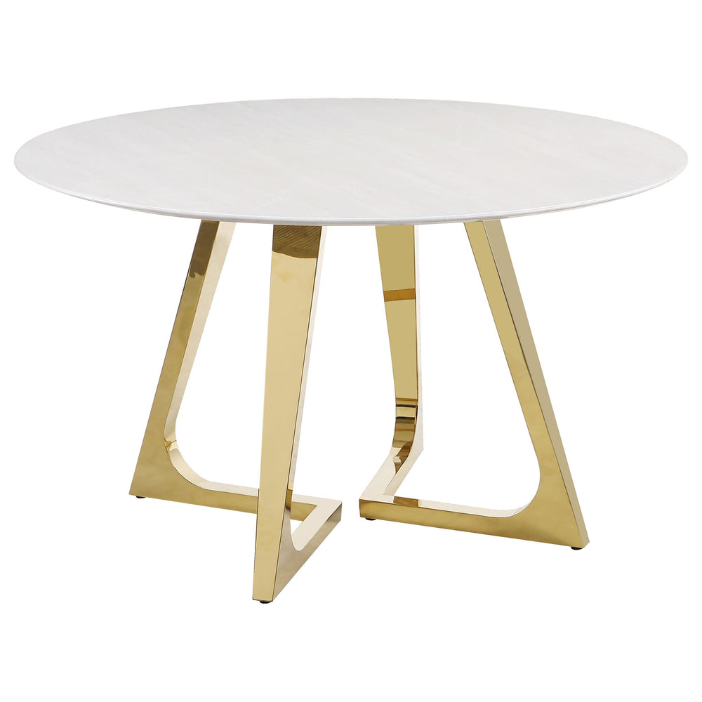 Coaster Furniture 107171 Gwynn Round 51-inch Marble Stainless Steel Dining Table Gold