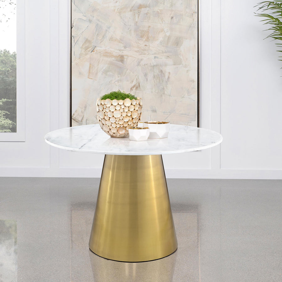 coaster-furniture-107600-ambrose-round-50-inch-marble-top-dining-table-brushed-gold