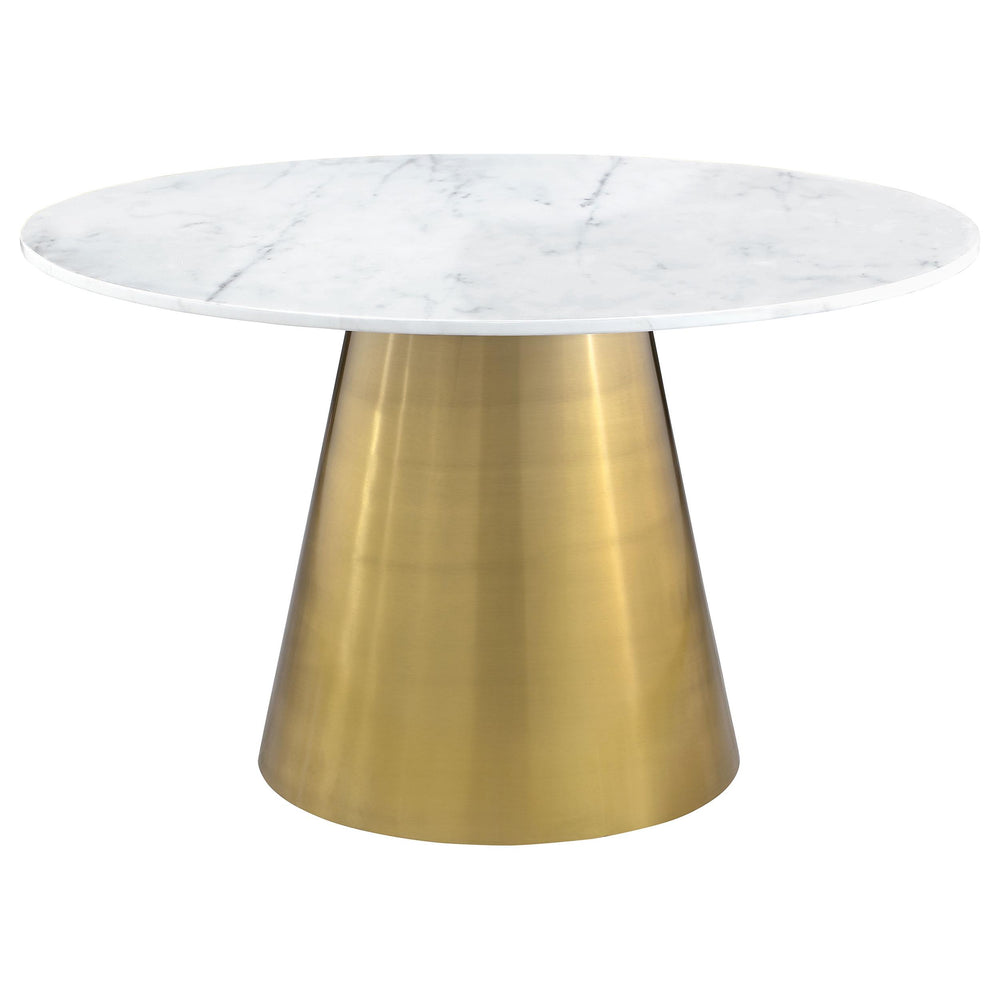 Coaster Furniture 107600 Ambrose Round 50-inch Marble Top Dining Table Brushed Gold