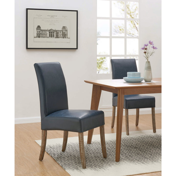 Valencia Bonded Leather Dining Side Chair Drift Wood Legs - Vintage Blue - view 3