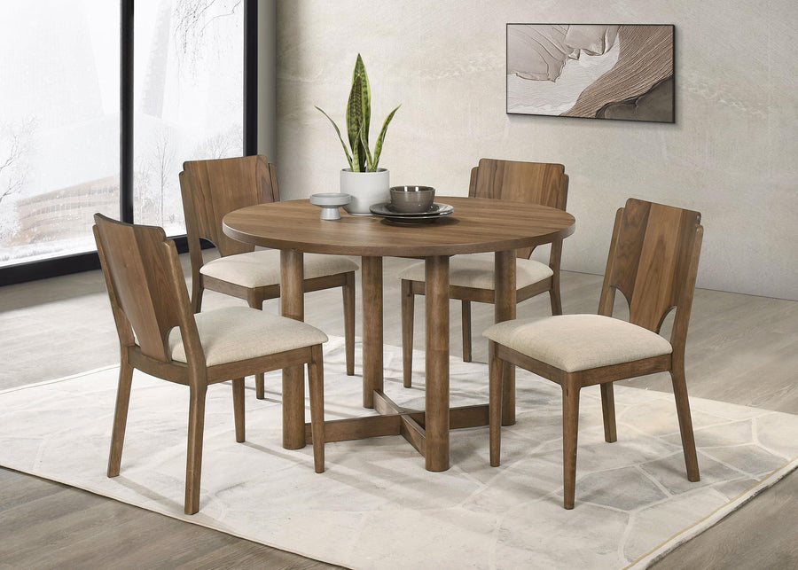 coaster-furniture-108570-s5-crestmore-5-piece-46-inch-round-wood-dining-table-set-walnut