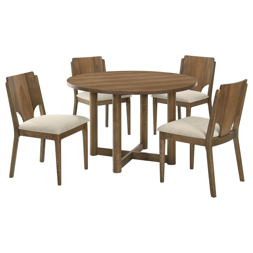 coaster-furniture-108570-s5-crestmore-5-piece-46-inch-round-wood-dining-table-set-walnut