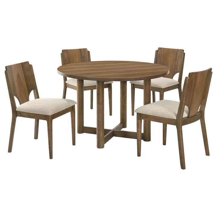 coaster-furniture-108570-s5-crestmore-5-piece-46-inch-round-wood-dining-table-set-walnut