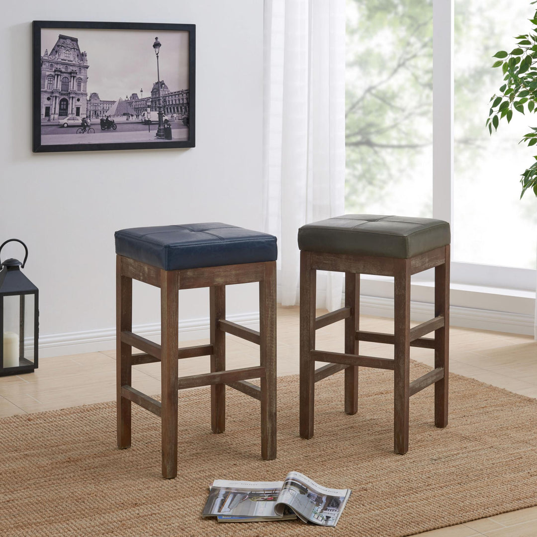 Valencia Bonded Leather Counter Stool Drift Wood Legs - Vintage Gray - view 3