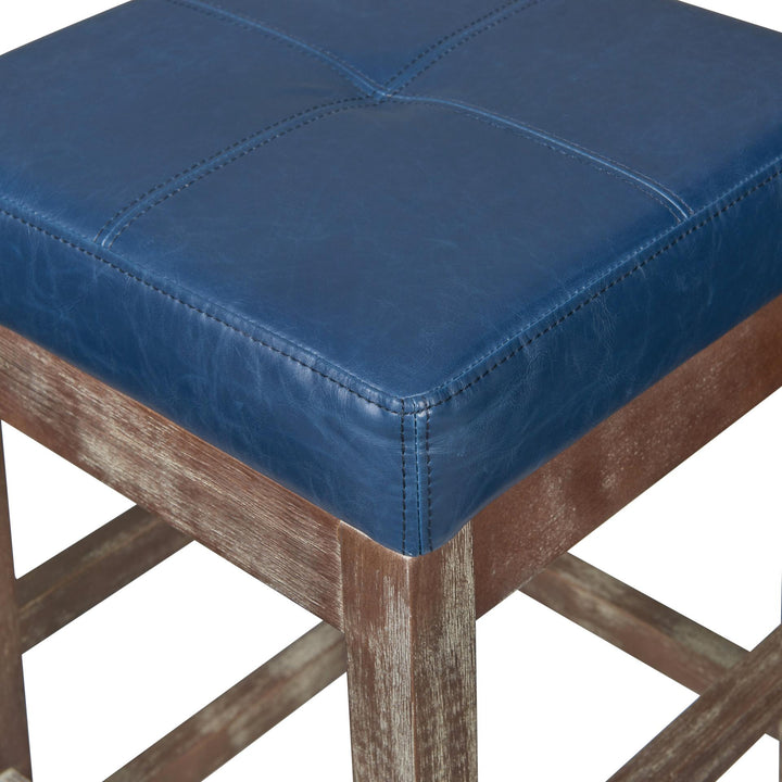 Valencia Bonded Leather Counter Stool Drift Wood Legs - Vintage Blue - view 6