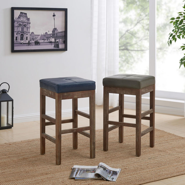 Valencia Bonded Leather Counter Stool Drift Wood Legs - Vintage Blue - view 3