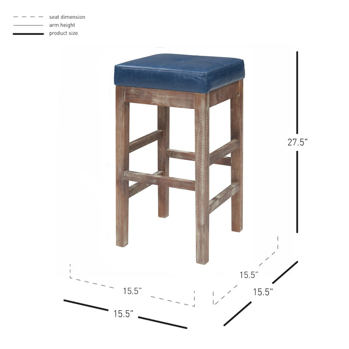 Valencia Bonded Leather Counter Stool Drift Wood Legs - Vintage Blue - view 2