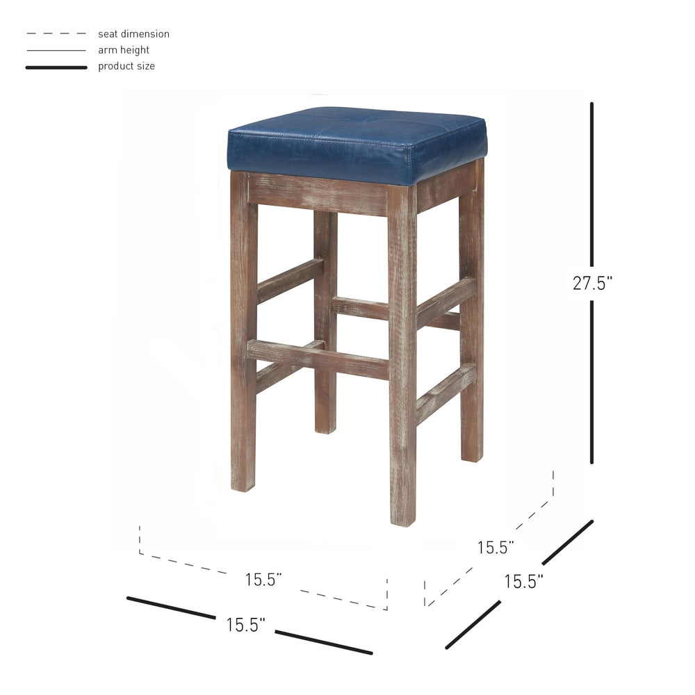Valencia Bonded Leather Counter Stool Drift Wood Legs - Vintage Blue - view 2