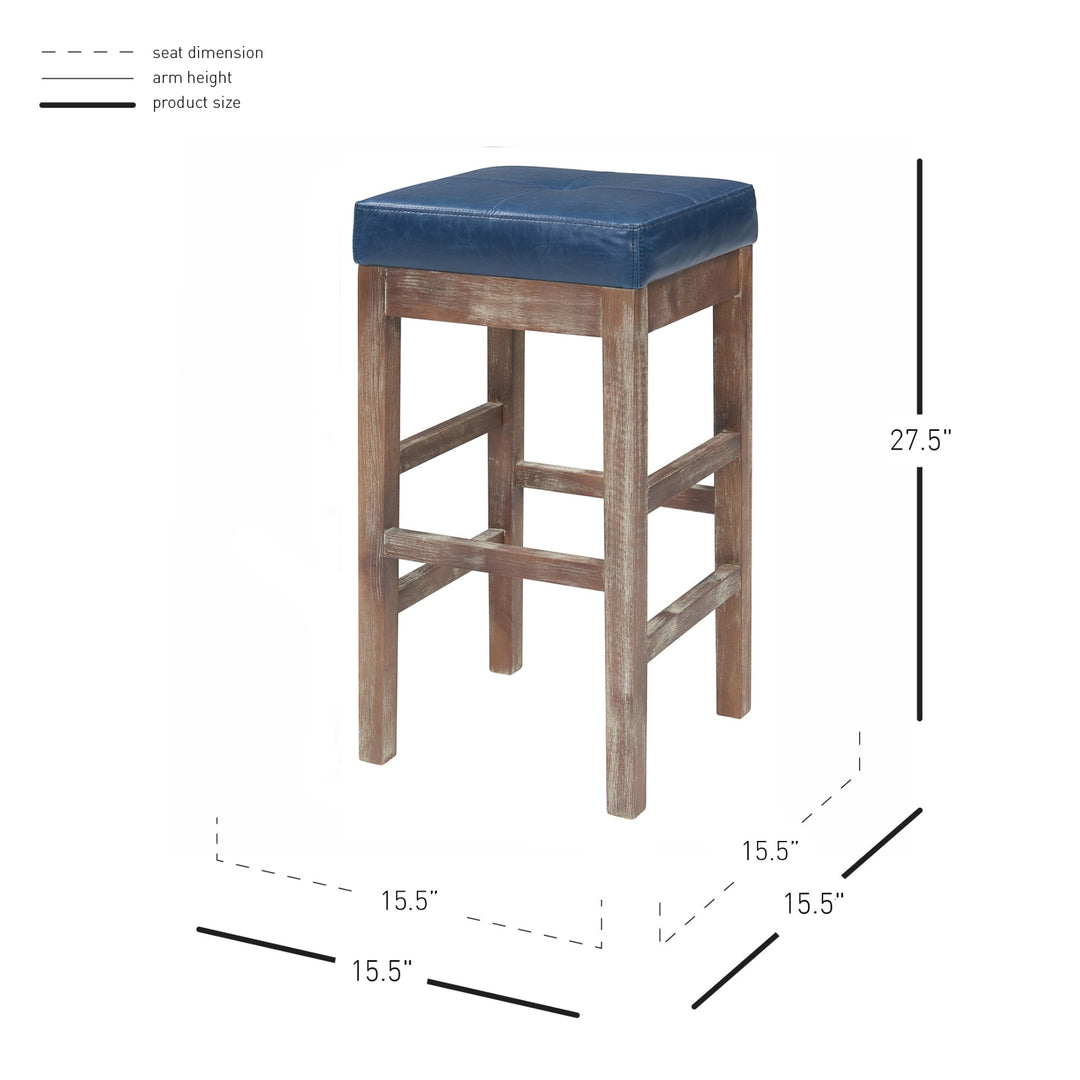 Valencia Bonded Leather Counter Stool Drift Wood Legs - Vintage Blue - view 2