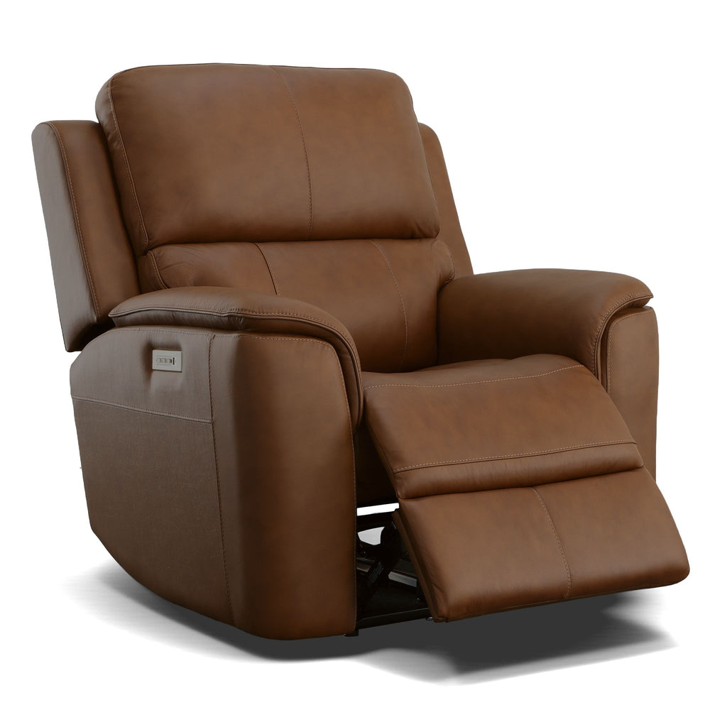 Henry Leather Power Recliner with Power Headrest & Lumbar in Caramel