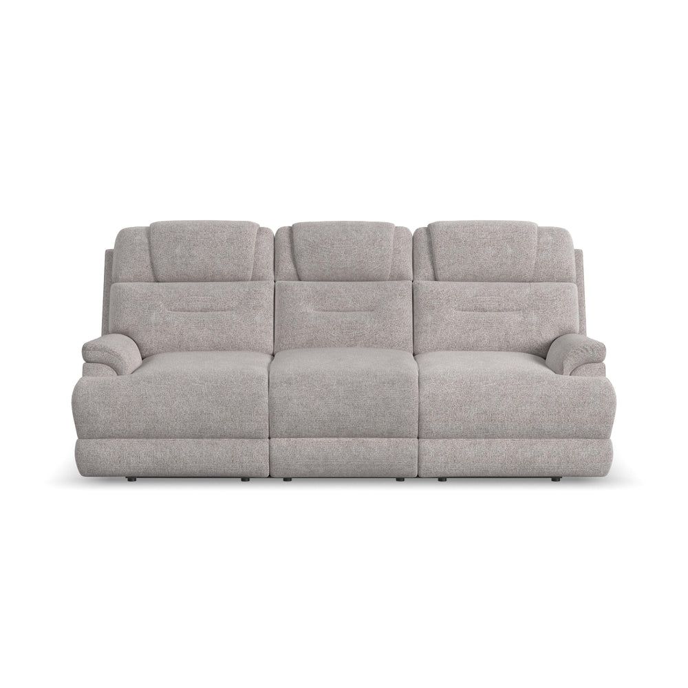 Zecliner Zofa Fabric Power Reclining Sofa with, Power Headrest, Lumbar, Heat & Massage in Dove