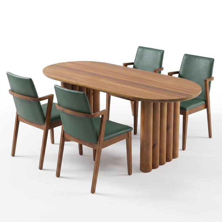 65" Oval Dining Set – Green &amp; Walnut (5-Piece)