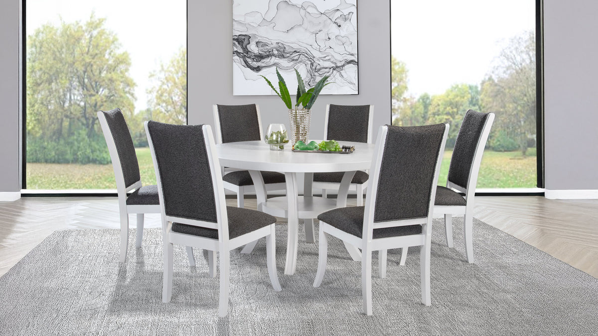Judd - 7 Piece Round Wood Dining Table Set - Pearl White