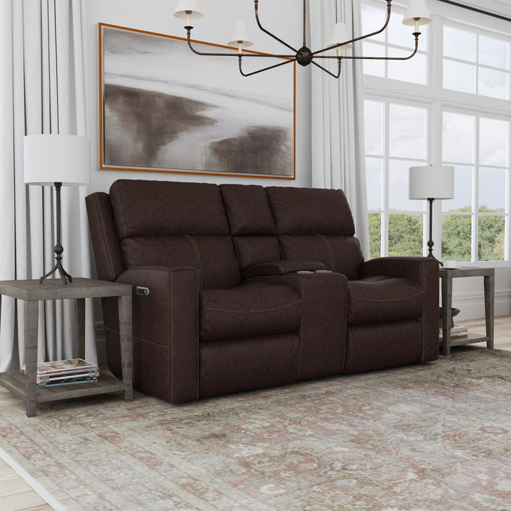 Score Leather Power Reclining Loveseat with Console &amp; Power Headrests &amp; Lumbar