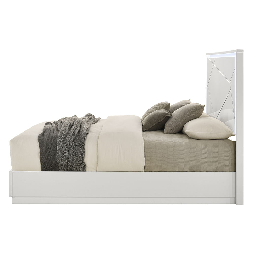 Esther - Eastern King Bed With LED - White / Silver