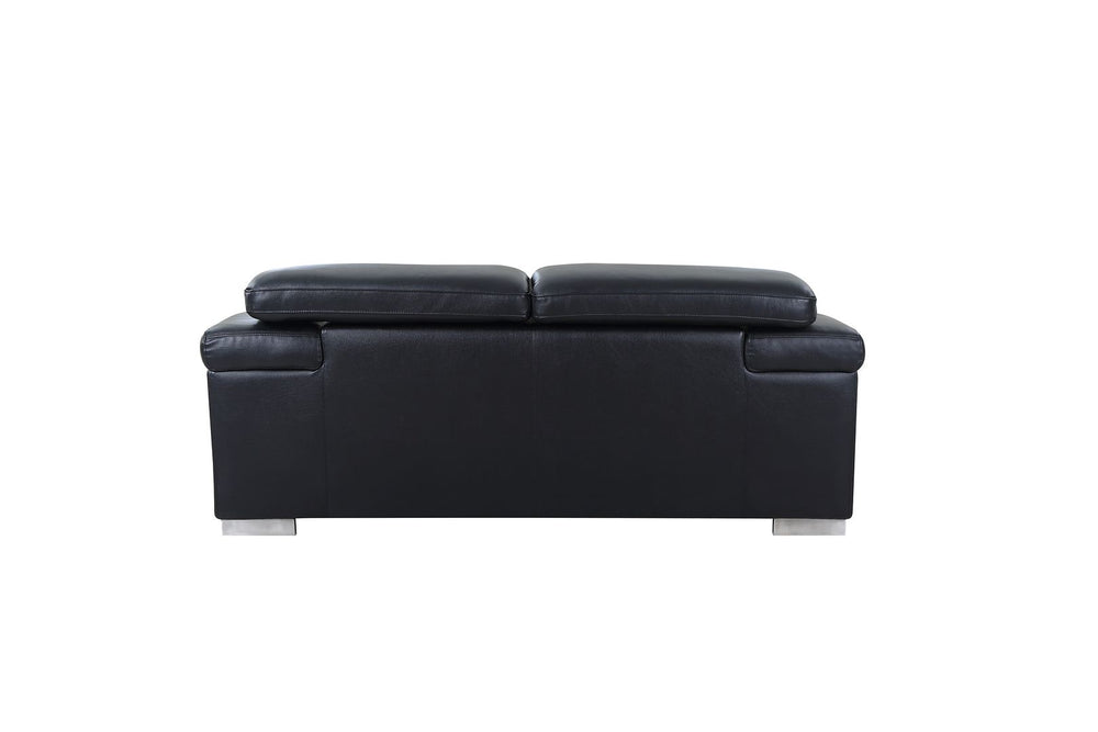 DivanItalia 415 Loveseat with Adjustable Headrest in Top-Grain Italian Leather - Black