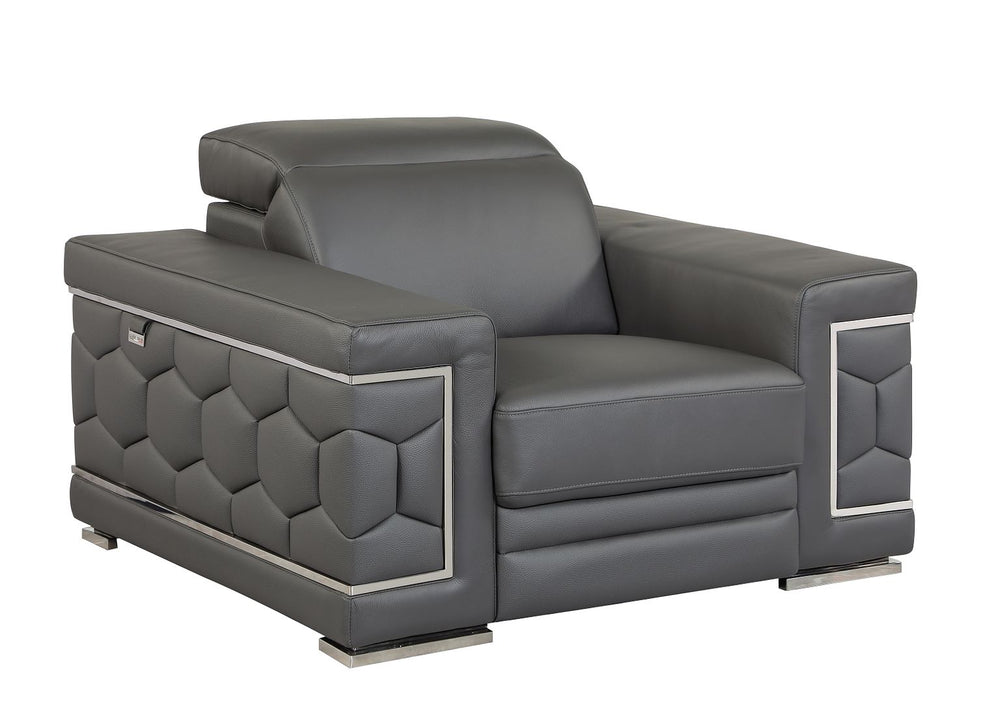 DivanItalia 692 Chair with Adjustable Headrest in Top-Grain Italian Leather - Dark Gray