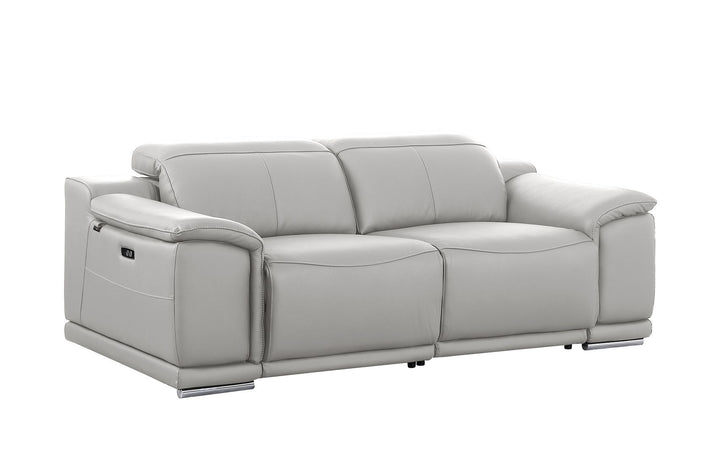 DivanItalia 9762 2-Piece Modular Power Reclining Console with 2 Power Recliners in Top Grain Italian Leather - Light Gray