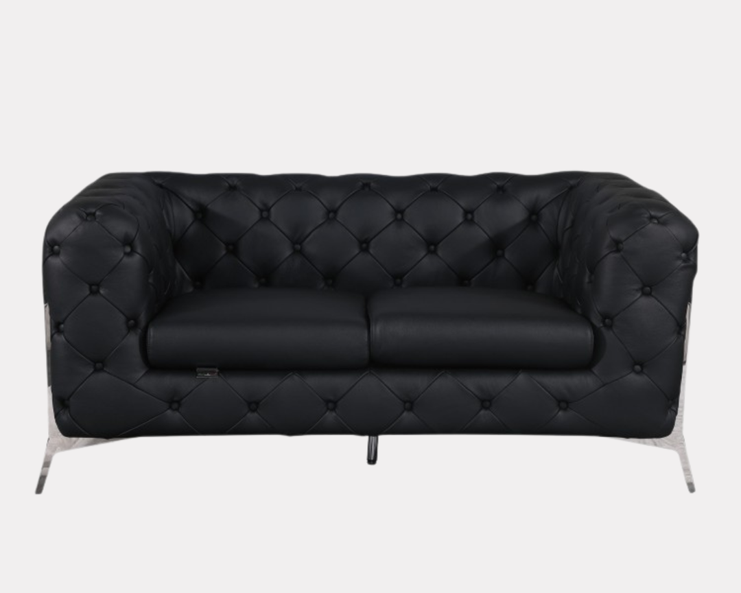 DivanItalia 970 Italian Leather Black Loveseat