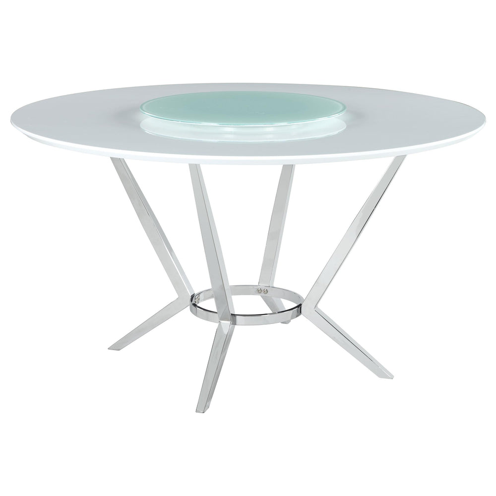 Coaster Furniture 110321 Abby Round 54-inch Lazy Susan Dining Table White High Gloss