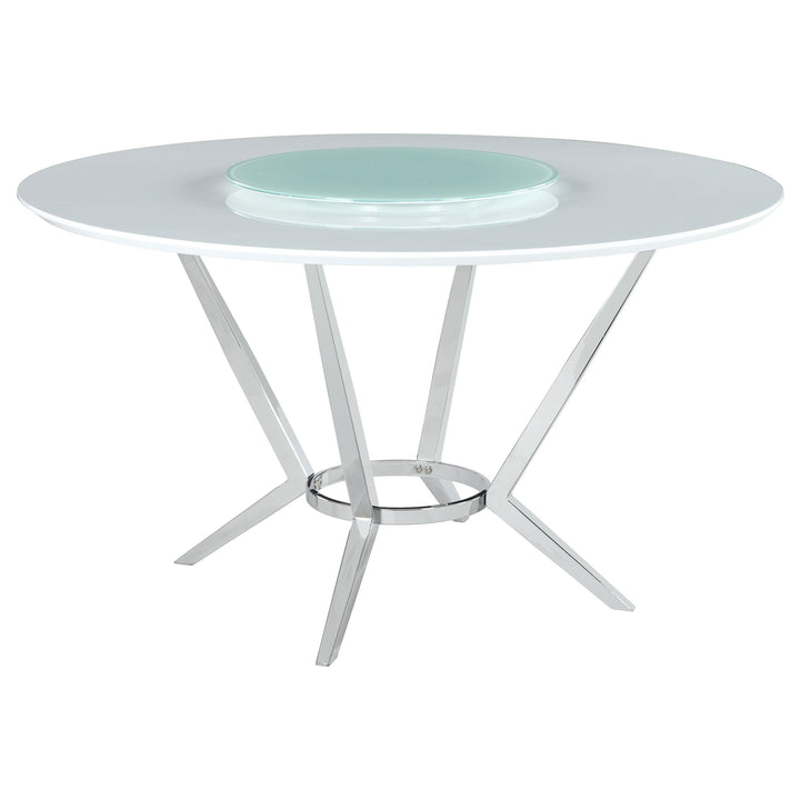 Coaster Furniture 110321 Abby Round 54-inch Lazy Susan Dining Table White High Gloss