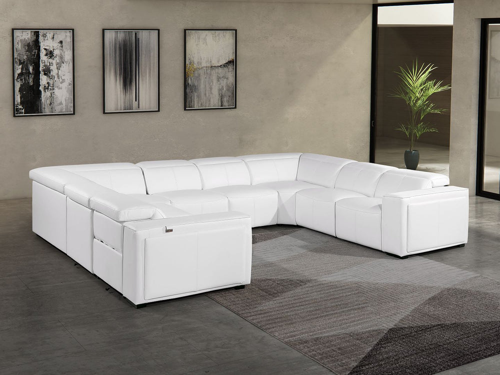 DivanItalia 1224 8-Piece U-Shaped Sectional Sofa in Top Grain Italian Leather with 4 Power Recliners & Power Headrests – with Console - White