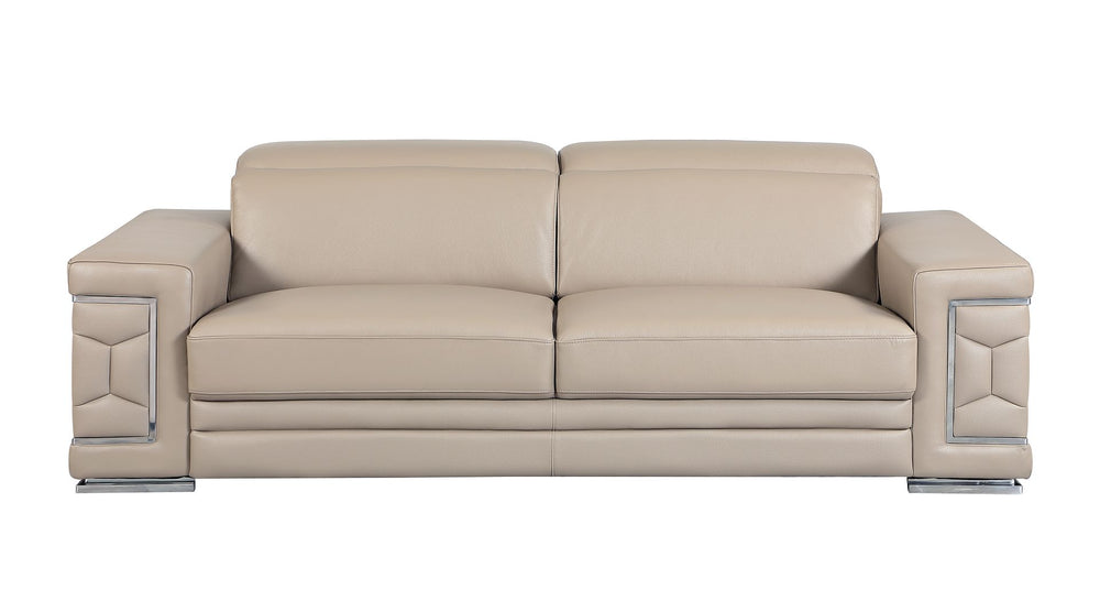 DivanItalia 692 Sofa with Adjustable Headrest in Top-Grain Italian Leather - Beige