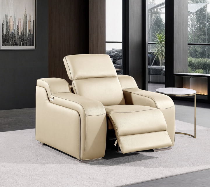 DivanItalia 1116 Beige Italian Leather Power Reclining Chair with Power Headrests