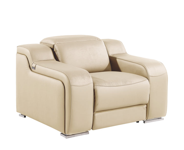DivanItalia 1116 Beige Italian Leather Power Reclining Chair with Power Headrests