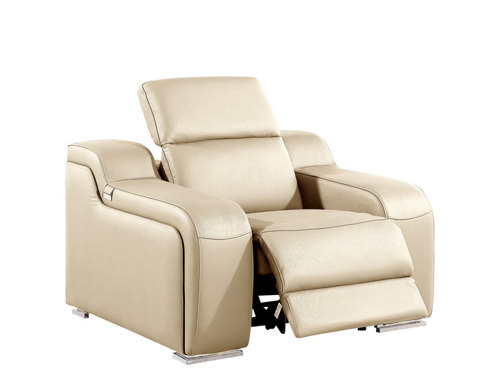 DivanItalia 1116 Beige Italian Leather Power Reclining Chair with Power Headrests