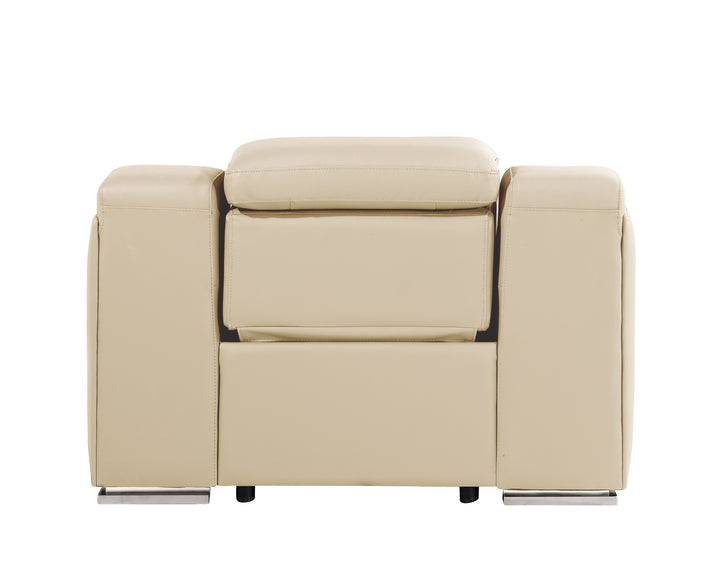DivanItalia 1116 Beige Italian Leather Power Reclining Chair with Power Headrests