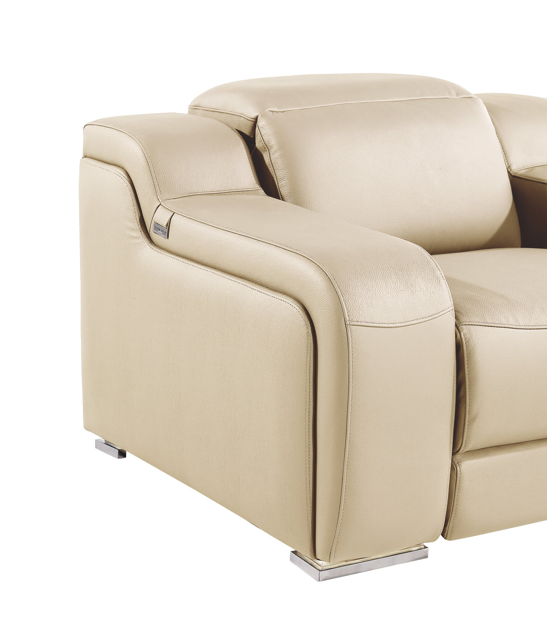 DivanItalia 1116 Beige Italian Leather Power Reclining Chair with Power Headrests